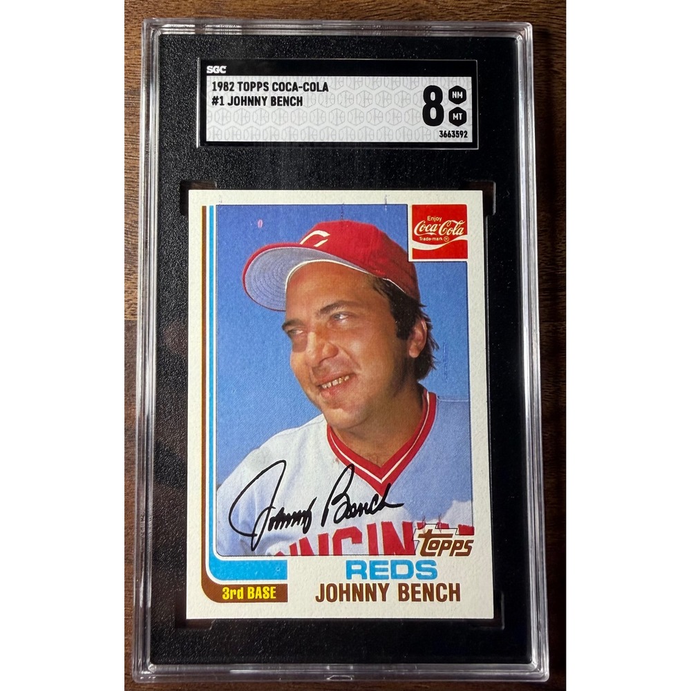 1982 Topps Coca-Cola Johnny Bench #1 Cincinnati Reds SGC 8 NM/MT Baseball Card